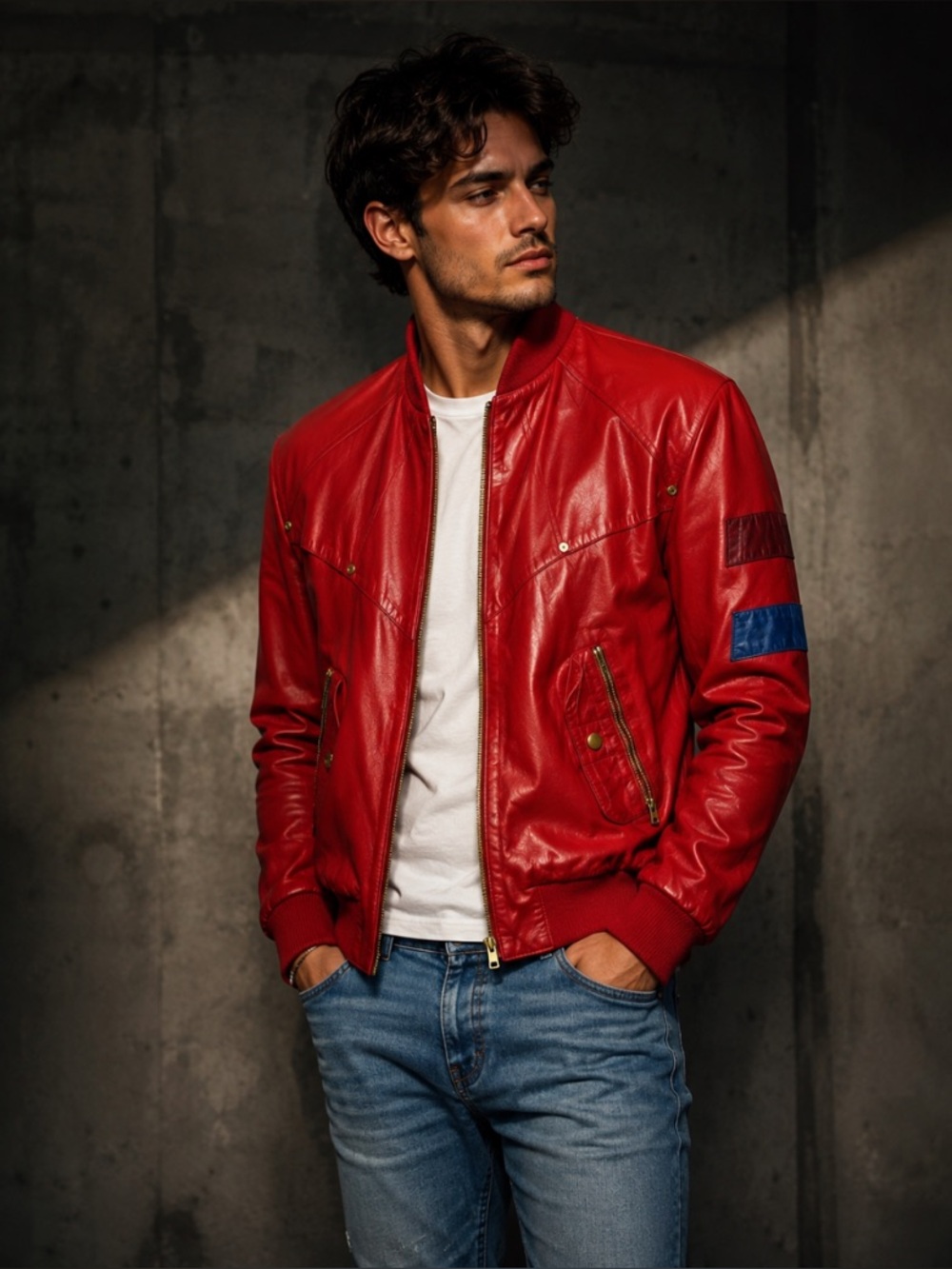 CLAUDE MONTANA  Red Leather Bomber Jacket